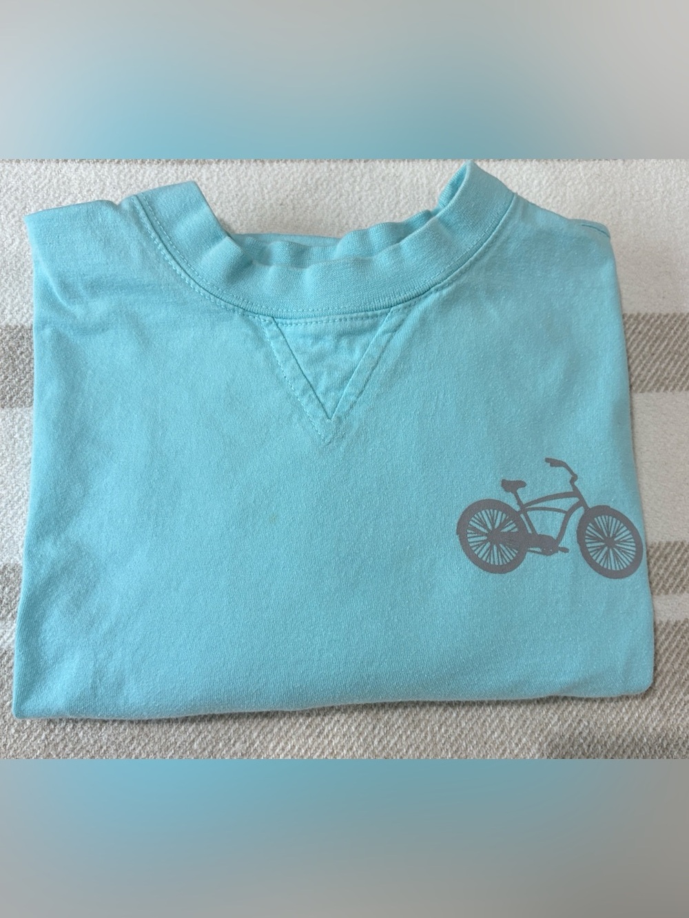 Mackinac Island Bicycle Aqua Blue Long-Sleeve 100% Cotton T-Shirt Large